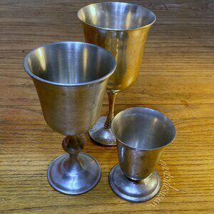 3 VTG GOBLETS Pewter & Silver Plate 1930s - 60s Pfaltzgraff Continental Jolem